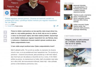 Plošná regulace nemusí pomoci. Chceme se laserově zaměřit na problémové hráče, vysvětluje ředitel Institutu pro regulaci hazardních her Jan Řehola